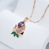 14K Gold Filled Vintage Purple AAA Zircon Diamonds Flower  High Quality Pendant Necklace
