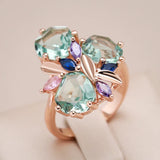 Mosaic Design Unique Green AAA Zircon Crystal 14K Rolled Gold Ring Vintage Jewellery