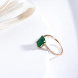 14K Rolled Gold Square Opal Dark Green AAA Zircon Crystal Vintage Style Rings For Women