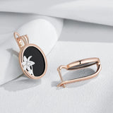 14 Karat Gold Filled Black Enamel Gold Silver Mix Color Retro Drop Earrings For Women