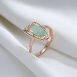 New Season 14K Rolled Rose Gold Geometric Hollow Oval Mist Green AAA Zircon Crsytasl Ring - Fashion Jewellery