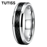 Black Carbon Fiber Inlay Beveled Edge Polished Multicolor Tungsten Carbide Rings