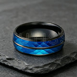 Black Blue Hammered 8mm Tungsten Carbide Wedding Engagement Rings