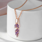 14K Rolled Gold Drop Purple AAA Zircon Crystals Leaf-Shaped Fashion Luxury Necklace