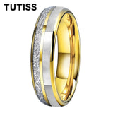Dome Double Groove Inlaid Meteorite Mother Of Pearl Shell Tungsten Carbide Rings