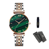 Elegant Fashion Green Malachite Dial Casual Ladies Watches - Stainless Steel Strap Waterproof Quartz Wristwatches