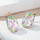 14 Karat Rolled Gold Square Gradient Colorful AAA Zircon Crystal Drop Earrings