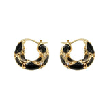 Handmade Vintage Enamel White Red Black  Small Hoop Trendy Gold Plated Earrings