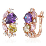 Fabulous 14K Filled Rose Gold Purple AAA Zircon Crystals Drop Earrings For Women Trendy Jewellery