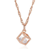 Unique 14K Rolled Rose Gold AAA Zircon Crystal Rubik's Cube Shaped Necklace For Woman - Fashion Cute Jewellery