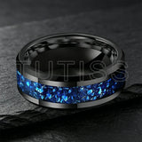 Blue Glass Stone Inlay Beveled Edge Polished 6/8mm Tungsten Carbide Rings