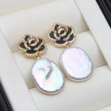 Natural Real Big Baroque White Pearl Pearl AAA Zircon Diamonds Silver Earrings