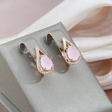 Gracious 14K Rolled Rose Gold Pink AAA Zircon Crystals Water Drop Earrings For Women - Exquisite Party Jewellery