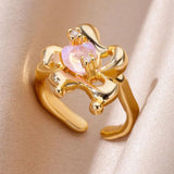 Luxury AAA Zircon Crystals Irregular Stainless Steel Gold Colour Couple Double Layer Rings, Fashion Jewellery - The Jewellery Supermarket