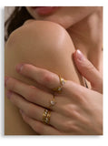 18K Gold Plated Delicate Stainless Steel AAA Zirconia Diamonds Layered Hollow Geometric Ring