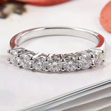 Sparkling 7 Stones VVS1 D Colour Moissanite Eternity Silver Wedding Engagement Ring