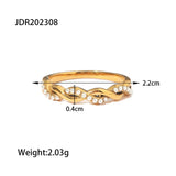 18K Gold Plated Stainless Steel Geometric Fashion Ring With Zircon Crystals Charm Jewellery