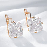 14 Karat Rolled Gold Big Square White Shiny AAA Zircon Crsytals English Fashion Earrings