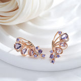 Graceful 14K Filled Gold Purple AAA Zircon Crystals Butterfly Drop Earrings