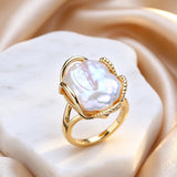 Luxury Beaded Design Freshwater Big Baroque Pearl Silver Gold Colour Cocktail Rings