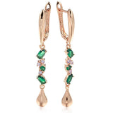 New Luxury 14K Filled Rose Gold Green AAA Zircon Crystal Leaf Long Dangle Earringss - Daily Fine Jewellery