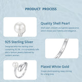 Solid 925 Silver Chunky Open Twist Stackable White Gold Plated Pearl Rings