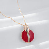 Luxury Fashion 14K Rolled Rose Gold Red Enamel AAA Zircon Diamonds Necklace For Women - Party Daily Jewellery