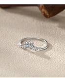 Delicate Chevron Silver AAAA Lab Created Diamond V-Shaped Water Droplet Ring