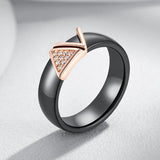 14 Karat Rolled Gold Black Ceramics Shiny Natural AAA Zircon Diamonds Rings For Women