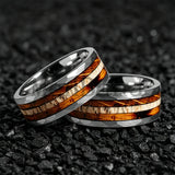 Classic Whiskey Barrel Oak Wood Deer Antler Inlay Tungsten Rings for Men Women