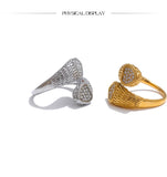 18K Gold Plated Stylish Adjustable Stainless Steel AAA Zirconia Diamonds Heart Snake Ring