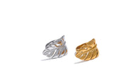18K Gold Plated Stylish Design Stainless Steel Metal Leaf Leaves Open Ring Fashion Jewellery