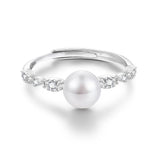 Elegant Sterling Silver Natural Freshwater Pearl AAA Zircon Diamonds Ring