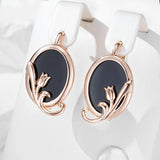 14 Karat Gold Filled Retro Oval Black Stone Women's Earrings Ethnic Jewellery