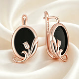 14 Karat Gold Filled Big Oval Black Zircon Drop Fashion  Fine Ethnic Earrings