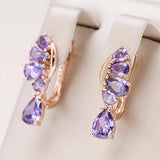 Luxury Fashion Rolled Rose Gold of 14-Karat Purity AAA Zircon Purple Crystal Flower Drop Earrings - Fine Jewellery