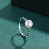 Vintage Greek Key Pattern Elegant Freshwater Pearl 925 Silver Ring