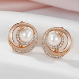 Dazzling Pearl Drop Earrings For Women Filled 14K Rose Gold with AAA Cubic Zirconia Diamonds Bride Wedding Jewellery