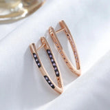 Awesome V-shaped Geometric Design Filled 14K Rose Gold Double Purple AAA Zircon Crystals Drop Quality Earrings