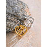 18K Gold Plated Trendy Stainless Steel Geometric Hollow Unusual Distinctive Polished Ring