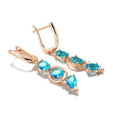 14 Karat Rolled Gold Fashion Blue AAA Zircon Crystals Vintage Long Dangle Earrings