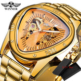 Fashion Top Brand Triangle Men's Automatic Mechanical Hollow Luxury Golden Full Stainless Steel Men's Wrist Watches
