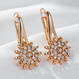 14 Karat Gold Filled Shiny AAA Zircon Diamonds Crystal Flower Dangle Earrings for Women