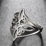 Witch Knot Stainless Steel Wiccan Cross Celtics Knot  - Witchcraft Good Luck Protection Amulet Women Girls Rings