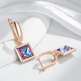 14K Rolled Gold Square Gradient AAA Zircon Crystal Geometric Glossy Fashion Earrings