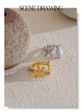 18K Gold Plated Ocean Style Stainless Steel Metal Shell Starfish Adjustable Summer Charm Ring