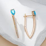 Luxury Fashion V Shape 14K Rolled Rose Gold AAA Blue Zircon Earrings For Women - Trendy Daily Matching Jewellery