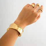 New Boho Glossy Metal Wide Cuff Open Arm Punk Gold Colour Charm Bangle Bracelets for Women