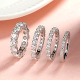 Terrific 2-5mm VVS1 D Colour Moissanite Diamonds Sparkling Eternity Silver Ring