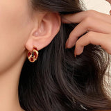 Handmade Vintage Enamel White Red Black  Small Hoop Trendy Gold Plated Earrings